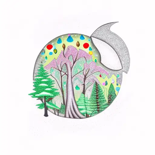 Black Forest With Bright Moon And A Green Diamond Stone In The Forest