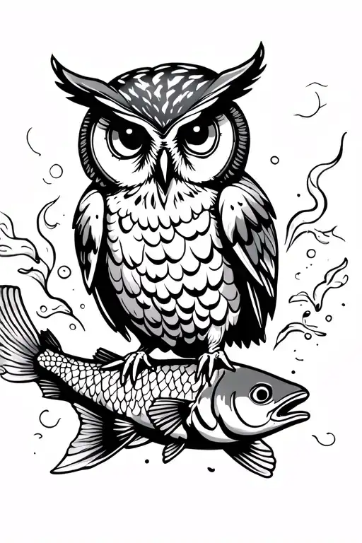 Owl And Fish Swimming