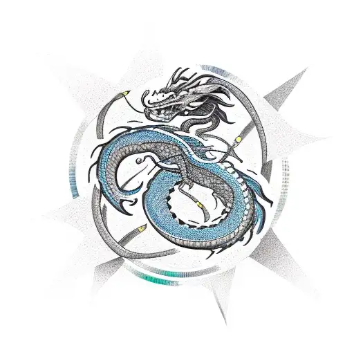 Aries Constellation Intertwined With A Dragon