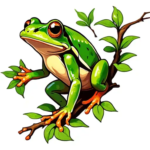 Green Tree Frog Climbing Plant