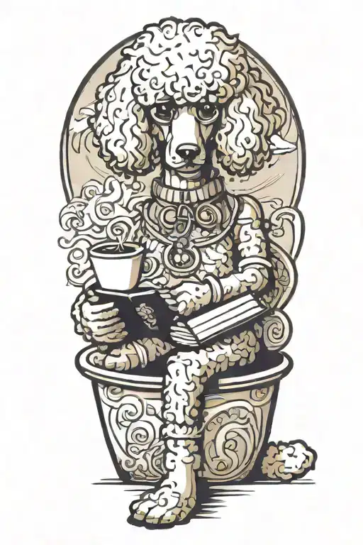 A Poodle Reading A Book With A Cup Of Coffee On The Beach