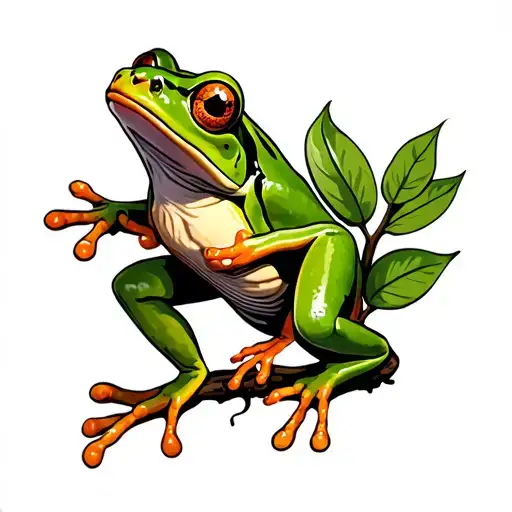 Green Tree Frog Climbing Plant