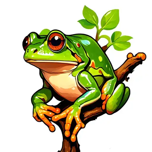 Cute Green Tree Frog Climbing Plant