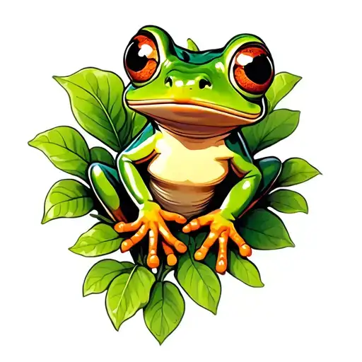 Cute Green Tree Frog Climbing Plant