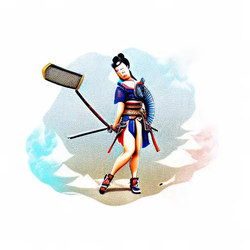 Pinup Woman Samurai With Katana