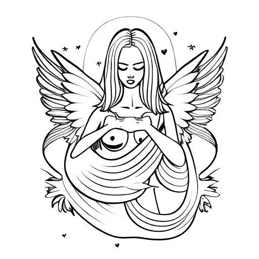 A Sensual Silhouette With Angel Wings Embracing A Heart