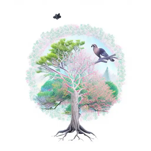A Majestic Tree With Hidden Animals And Creatures In Its Branches