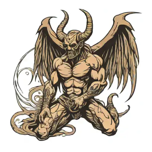 Devil's Body Figure With Angel's Wings And Ring