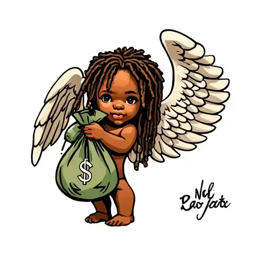 Against All Odds Baby Angel With Dreads Holding Money Bag