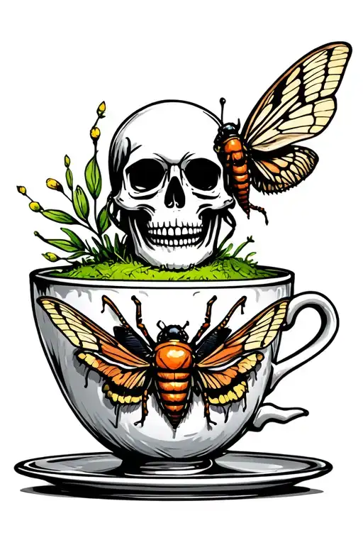 Moss Tea Cup Skull Beetles Death Moth Resting