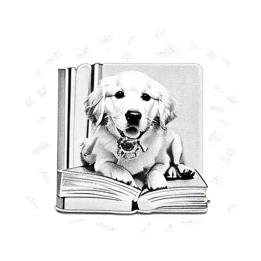 Golden Retriever Dog Sitting On Books Professionally