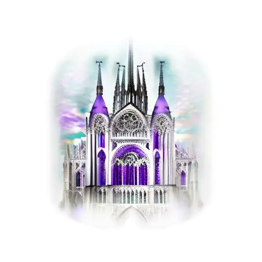 Gothic Cathedral With Only Purple Stained Glass Windows