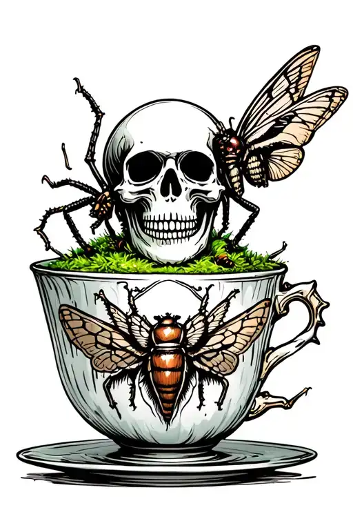 Moss Tea Cup Skull Beetles Death Moth Resting