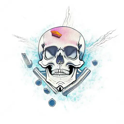 Skeleton With Cracked Skull Driving Crashed Boat