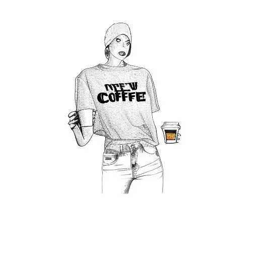 A Woman With A Tee Shirt And A Cup Of Coffee