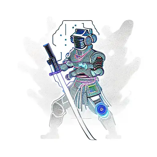 Futuristic Cyberpunk Samurai With A Katana And Neon Lights