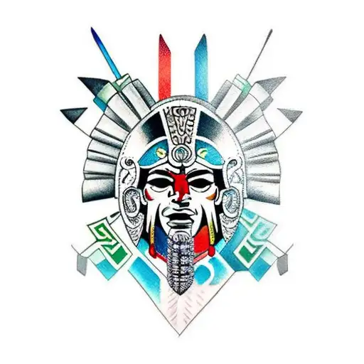 A New-school Style Tattoo Featuring A Fusion Of Aztec Warrior And Spartan Warrior Elements
