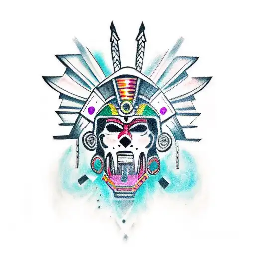 A New-school Style Tattoo Featuring A Fusion Of Aztec Warrior And Spartan Warrior Elements