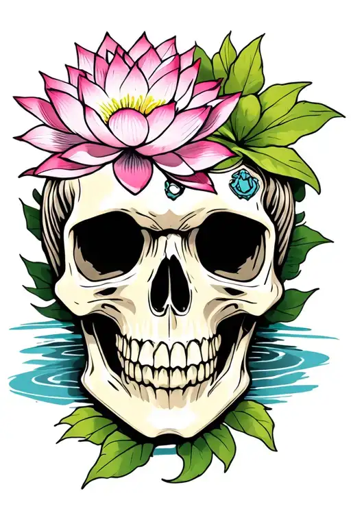Skull With A Lotus Flower