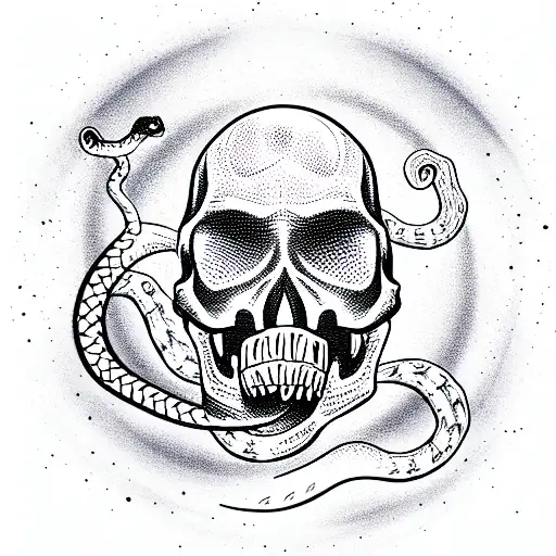 Skull With A Snake In The Eyes Around The Cosmos