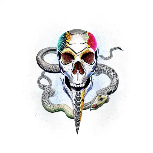 Dagger Through Skull Wrapped In Snake