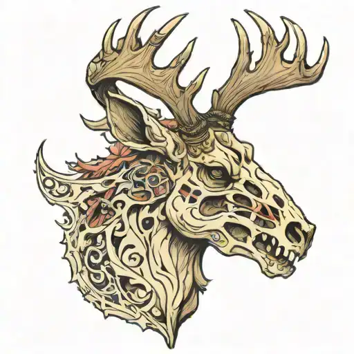 Deer And Elk Skull With Antlers