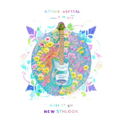 An Artistic Representation Of A Guitar Made Up Of Vibrant Flowers And Leaves