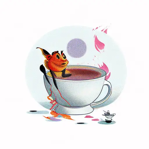 Mulan's Cricket Bathing In A Cup Of Tea On The Background Of The Sunset