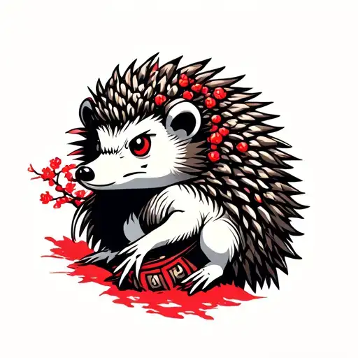 A Samurai Hedgehog On A Japanese Cherry Tree