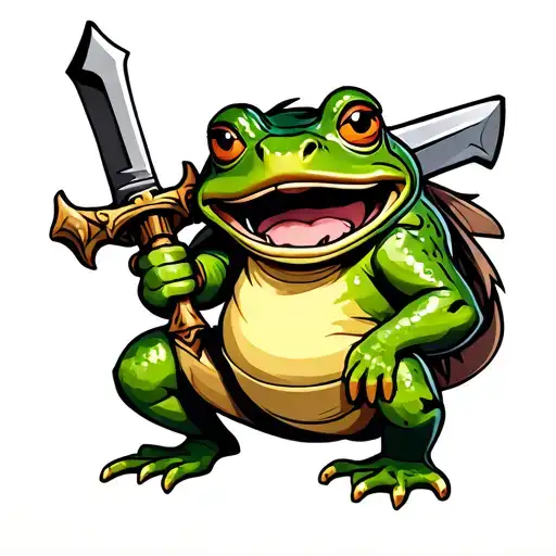 Cartoon Frog Holding A Great Sword Over His Shoulder