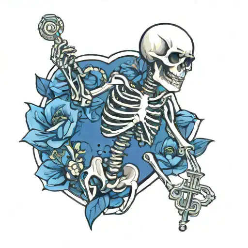 A Skeleton Holding A Medical Caduceus Staff In A New-school Style
