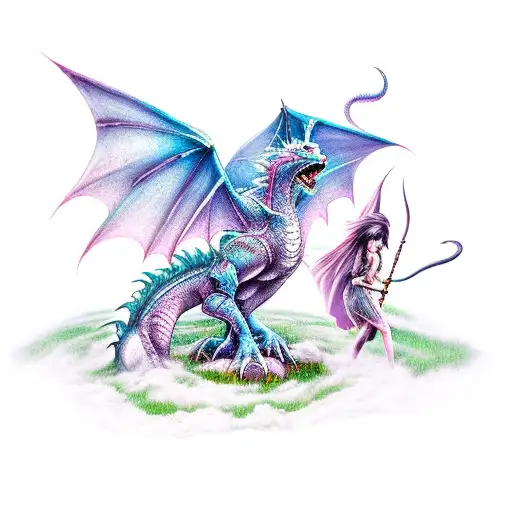 A Mythical Creature From A Fantasy Game Battling A Dragon