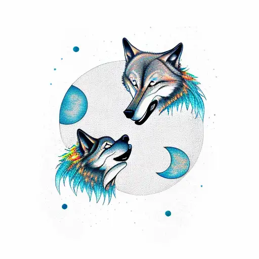 One Wolf Chasing Sun And Another One Chasing The Moon