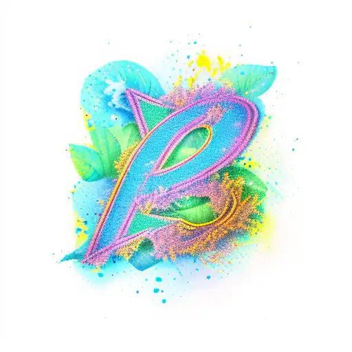 Letter A In Front Of Green Sycamore Leaf And Dark Blue Yelow Splash Colours