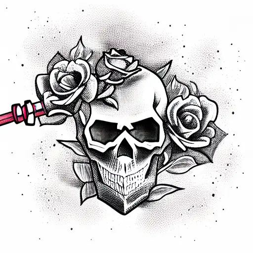 Skull With Roses And Katana