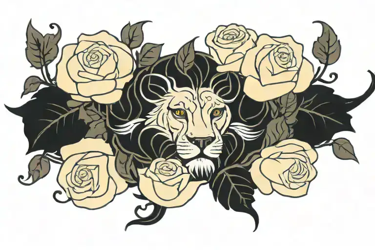 Lion Head Roses On Chest Tattoo Color Oldschool