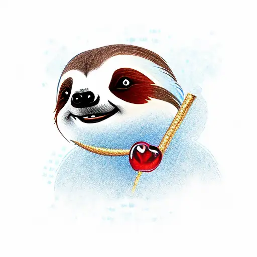 Cartoon Sloth Holding Red Diamonds And Cherries