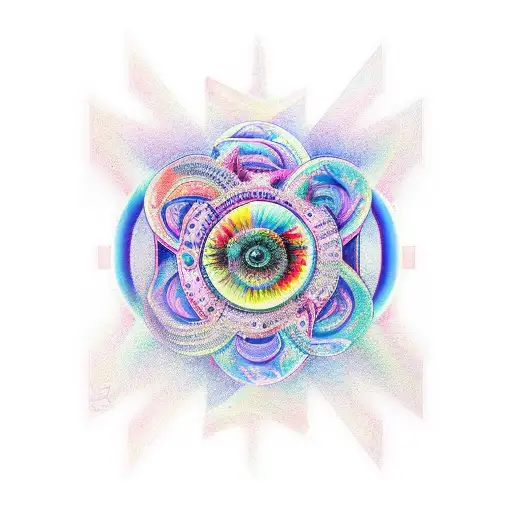 A New-school Tattoo Of Rosa De Saron's Album Cover Art With Vibrant Colors And Surreal Elements