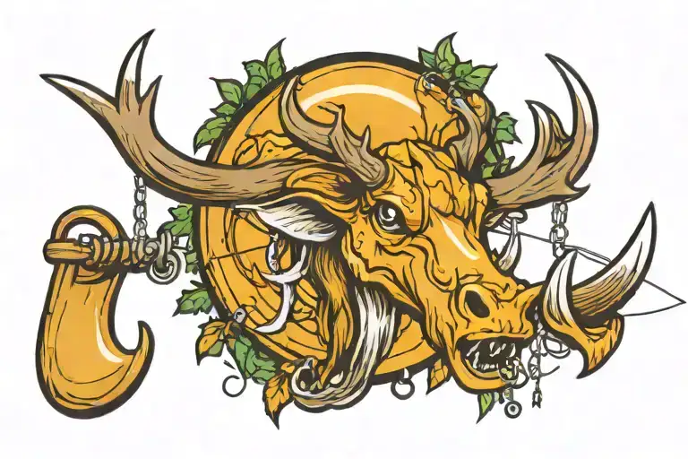 Antler And Fishing Hook Hanging