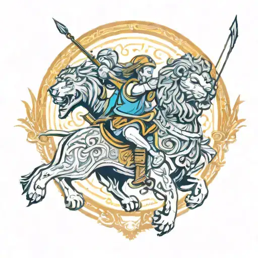 Lion And Sagittarius Archer Riding