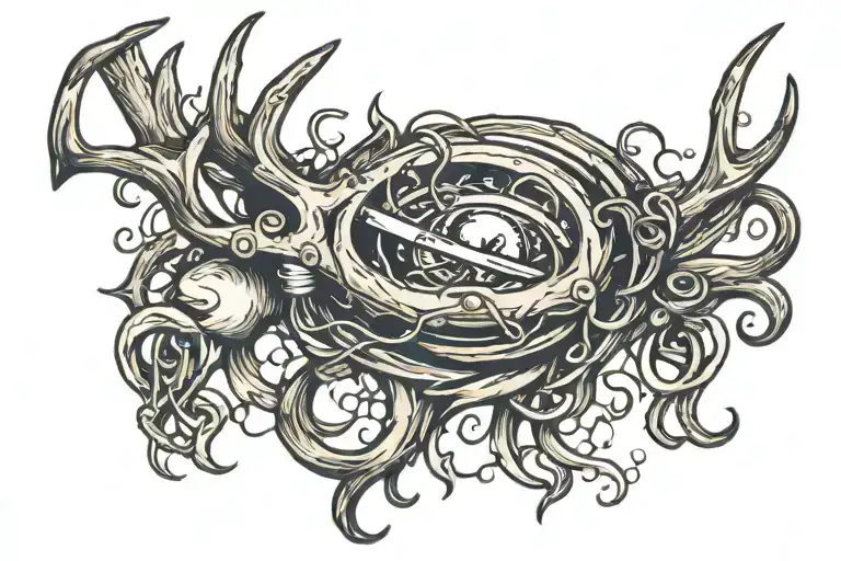 Antler And Fishing Hook Intertwined