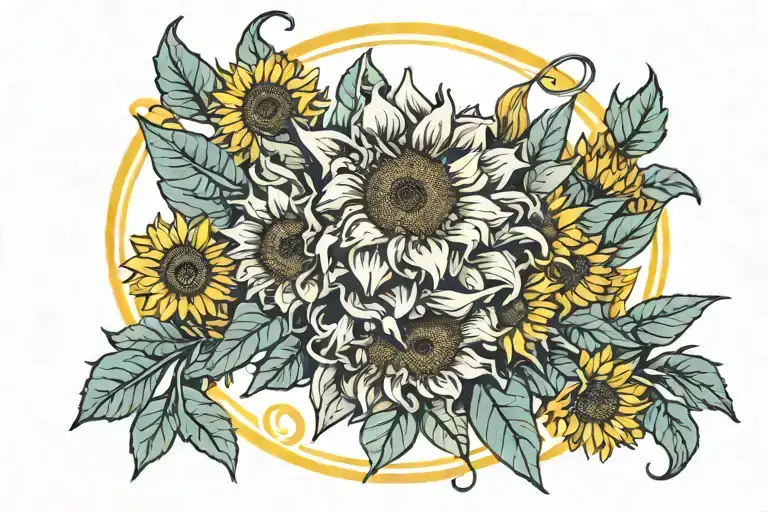 Oliva Surrounded By Sunflower Blooming