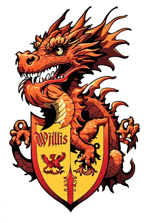 English Dragon Protecting A Willis Family Crest