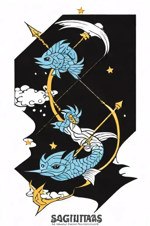 Sagittarius And Pisces Leg Tattoo Design