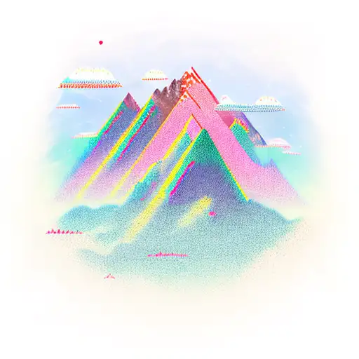 A Majestic Mountain Range With A Trail Of Feathers Floating In The Sky