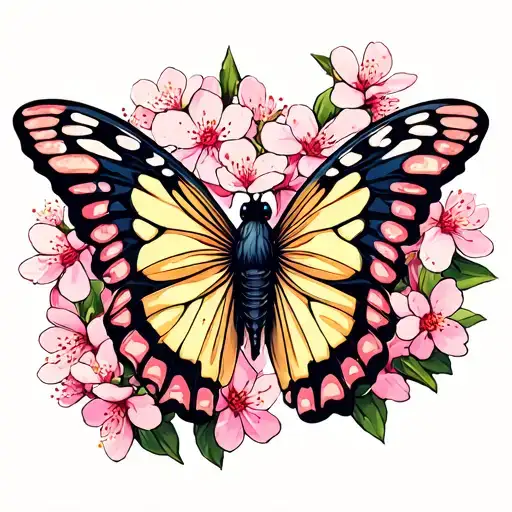 Butter Fly On Cherry Blossom Tree