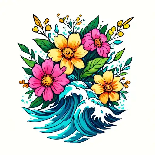 Pretty Flowers And Waves