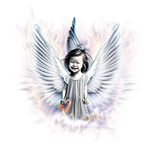 An Angel Falling Backwards With Wings On Fire