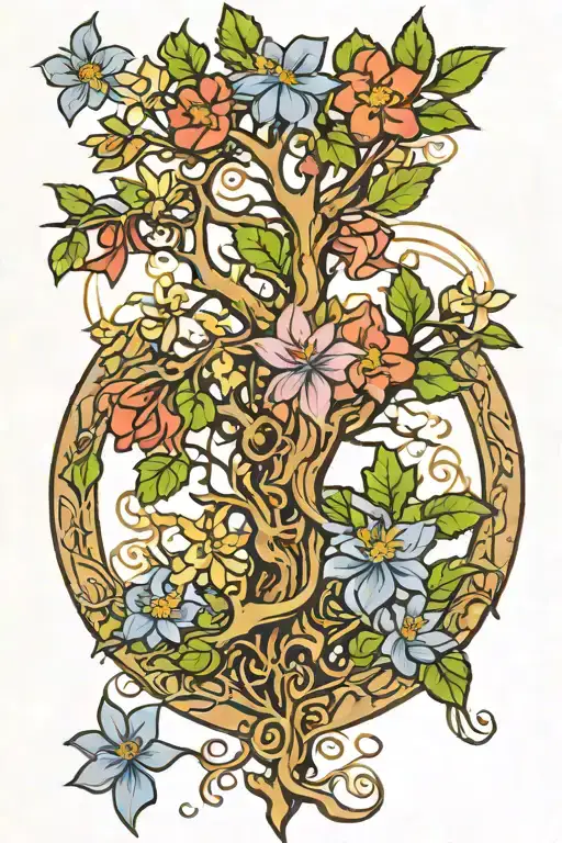 Tree Of Life And Columbine Flower