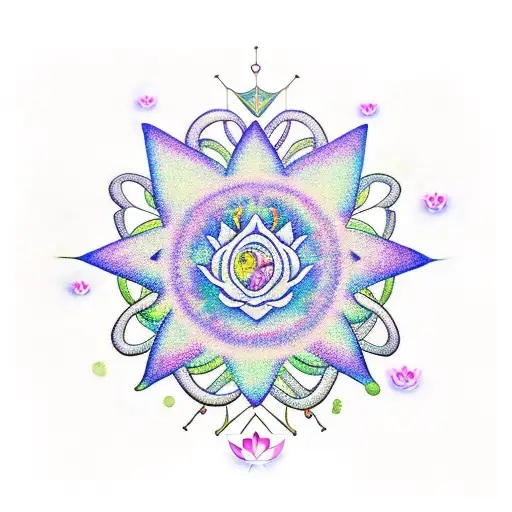 A Neo Tradicional Combining Alchemical Symbols With Delicate Lotus Flowers